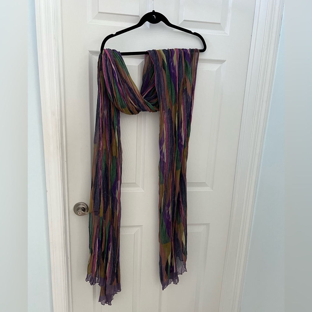 NWOT Chanel long silk scarf. Multi color.